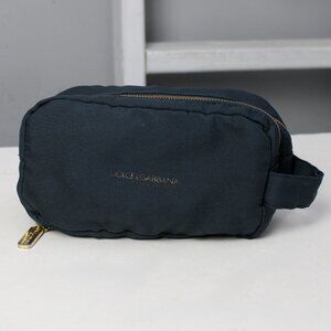 Dolce & Gabbana Parfums Navy Blue Double Gold Zipper Pockets Travel Toiletry Bag